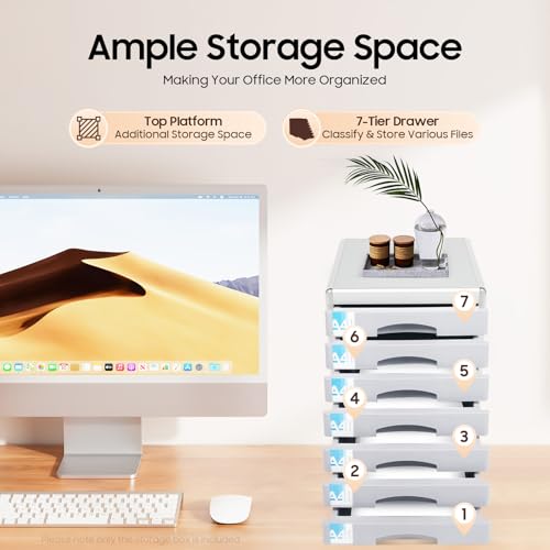 Josbuynls File Cabinet, Desk Organizer with 7 Drawers Metal Desktop Storage Cabinet File Holder with Locks and Keys for Home Office Organization (5 Layers-2 Large&3 Small Floors)