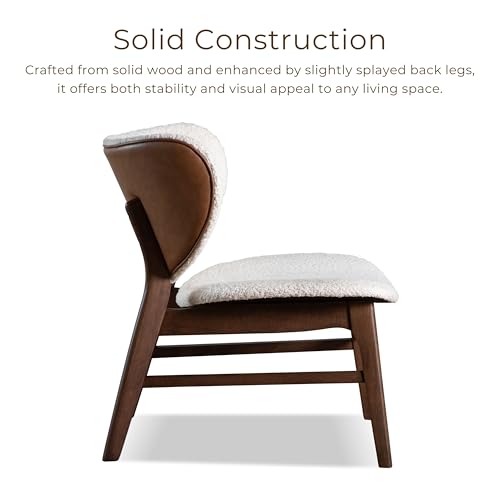 Furniture of America Lucian Mid-Century Modern Solid Wood 2 Piece Brown Round Side Table Set with Upholstered Chair, Easy Assembly, for Home, Office, Living Room, Walnut