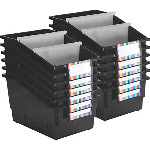 Really Good Stuff Black Chapter Book Library Bins with Dividers, 12-Pack