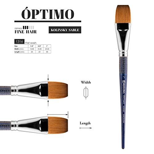 Escoda Optimo Series 1316 Artist Watercolor & Acrylic Short Handle Paint Brush, Pure Kolinsky, Bright, Size 3/4"