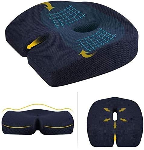 NCRD Seat Cushion Pillow for Office Chair - Memory Foam Firm Coccyx Pad - Tailbone, Sciatica, Lower Back Pain Relief - Contoured Posture Corrector for Car,Home,Office (Color : Blue)
