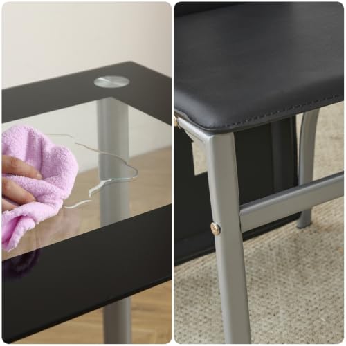 Trygoal 5-Piece Dining Table Set for 4, Table with 4 High Back Chairs, Sliver Black