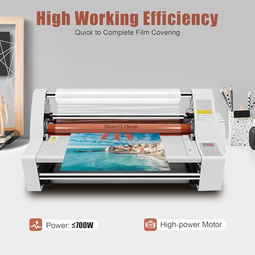 lizponaza Hot & Cold Roll Laminator Machine 13.78 Inch Width with Digital Control Panel 700W Power for Single/Double Sided Film, Adjustable Tension and Thickness