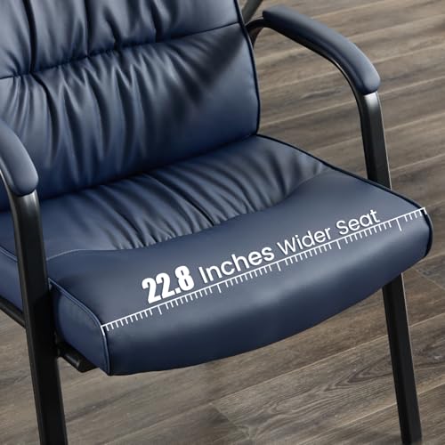 BoisKom Big&Wide Office Guest Reception Chair Set of 2, Conference Room Chairs Waiting Room Chairs 2 Pack, Modern Leather Office Desk Chair No Wheels(Navy Blue)