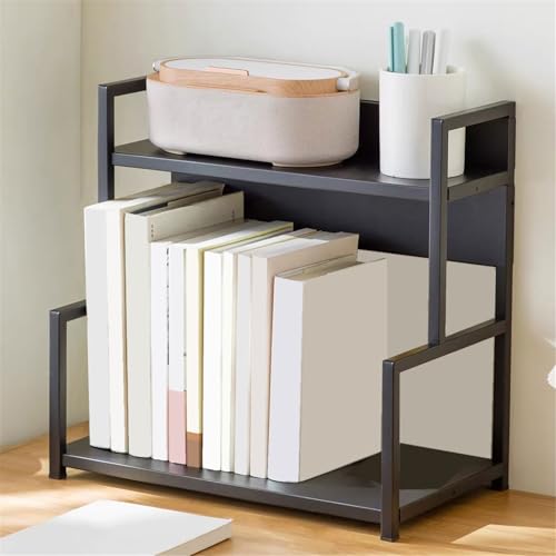 Office Bookshelf Industrial Style Tabletop Bookshelf Two Layers Open Metal Storage Rack