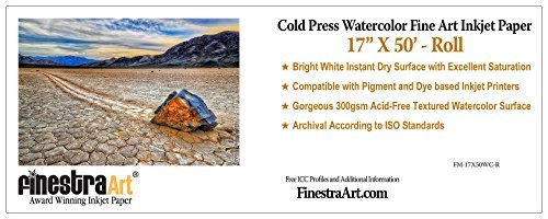 17" X 50' Cold Press Watercolor Fine Art Inkjet Paper - Roll 3 INCH CORE