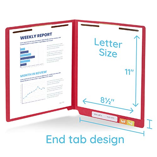 Blue Summit Supplies 100 Red End Tab Fastener File Folders, Letter Size