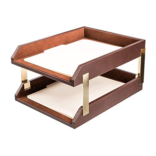Dacasso Leather Double Letter Trays, Chocolate Brown (A3420)