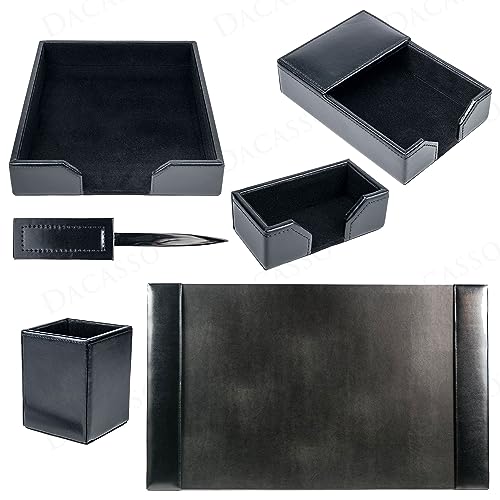 Dacasso 6 Piece Black Bonded Leather Luxury Desk Accessory Set - Desk Pad & Organization Essentials