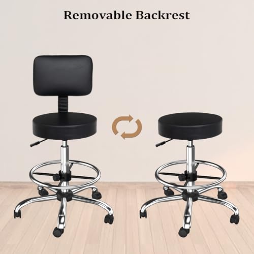 OmySalon Drafting Chair,Ergonomic Office Desk Chair with Back Support,Tall Adjustable Rolling Stool with Footrest & Thick Seat Cushion,Computer Chair for Salon Medical Spa Home Bar Kitchen, Black