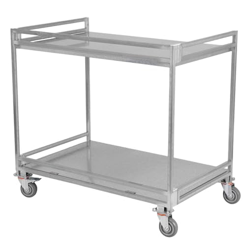 2-Shelf Utility/Service Cart Metal Rolling Storage Cart with Wheels 660lbs Capacity with Handle for Warehouse/Garage/Cleaning/Manufacturing