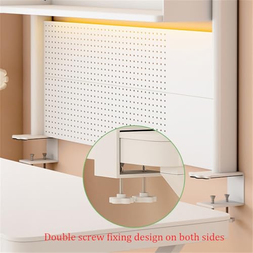 WSNCXFW White Clamp on Desk Organizer Shelf with Pegboard, Desktop Bookshelf Storage Shelves Multipurpose Countertop Hutch Bookshelf, for Home Office Dorm Gaming Desk,100cm/39.4in