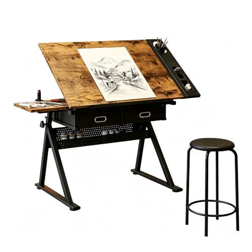Garvee Height Adjustable Drafting Table, 0-75°Tilting Drawing Desk