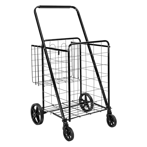 Amazon Basics Foldable Collapsible Shopping Utility Cart with 360-Degree Wheels, Multi-Functional for Sports, Easy Assembly, X-Large, Black
