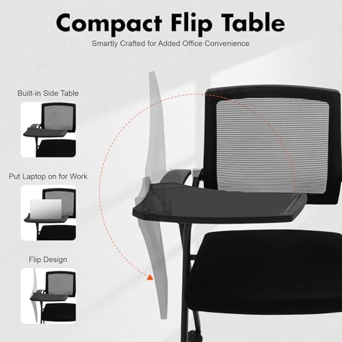 WoopJeem Reception Chair, Foldable Office Chairs with Flip-Up Table and 4 Wheels, 440.92 lbs Loading Capacity Conference Room Chair, Portable Stackable Chairs for Home, Office, Meeting, Lobby (1)