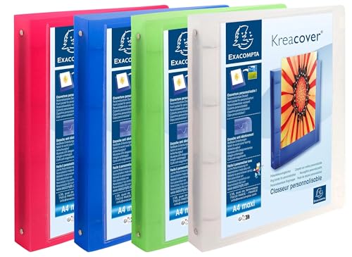 Exacompta Kreacover Chromaline PP Rigid Cover Ring Binder, A4+, 40 mm Spine, 4 Rings - Assorted Colours, Pack of 12