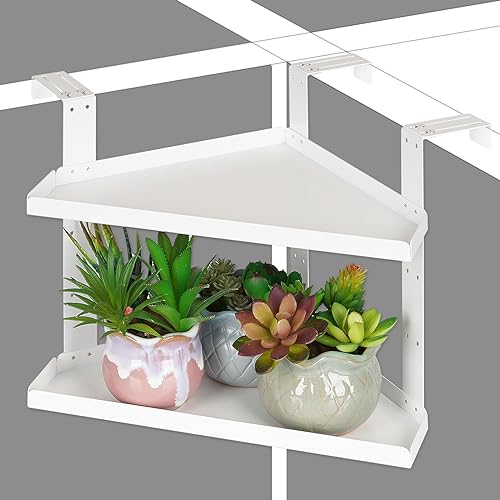 11 Inch 2-Tier Hanging Cubicle Shelf with Adjustable Hooks, Metal Organizer