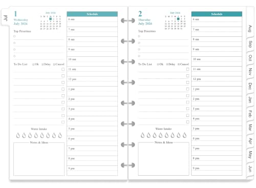 2026-2027 Daily Planner Refills – 8-Disc Discbound One Page Per Day, July 2026 to June 2027, Prioritized, To-Do List, Notes, Appointment Schedule, Junior Size, 5.8"x8.3"