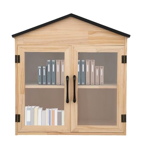 Kllkmmws Library Outdoor Book Box Storage, Waterproof Little Wood Cabinet withSturdy Hinges&Smooth Handle, Small Wooden Cabinet Little Literature Box for Neighborhoods Community School (4-Cell)