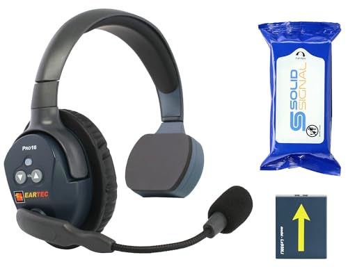 Eartec Ultralite PRO16-SR Single-Ear Remote Add-On Headset – Add a User to Your PRO16 System or Replace a Lost Headset, Hands-Free Full Duplex, 10-Hour Battery – with SolidSignal Cleaning Wipes