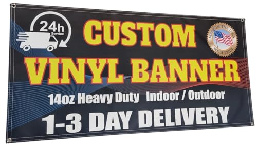 Custom Vinyl Banner, 14oz Premium Coated Vinyl, Full Color, indoor/outdoor Heavy Duty Sign, Design Online or Print Your Design file. 1 Sided (4 X 20 ft (H X W))