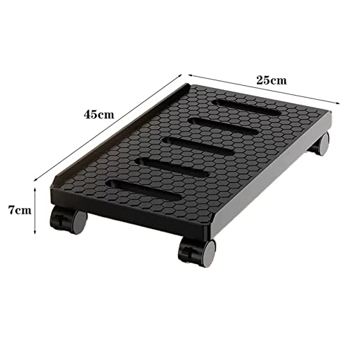Computer Cart with CPU Holder Mobile CPU Stand, Rolling PC Tower Stand with 4 Caster Wheels, Floor CPU Holder Cart with Locked Wheel Under Desk for Home Office Mobile IT Support Platform(Black)