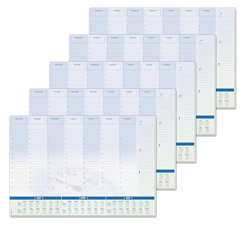 SIGEL H7350/5 Set of 5 Paper Desk Pads, Weekly Planner Design with Hourly Grid and 3-Year calendars, A2 (59.5 x 41 cm), Blue and White, 5 x 30 Sheets