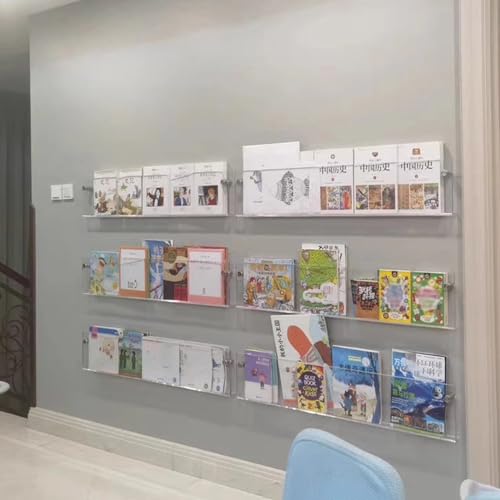UYCVT Hanging Bookshelf Literature Storage Rack 2 Pack Hanging Literature Storage Rack, Acrylic Standing Magazine Rack in Clear, Floating Bookshelves for Living Room/Office And-60x16x5cm/23.6x6.3x2in