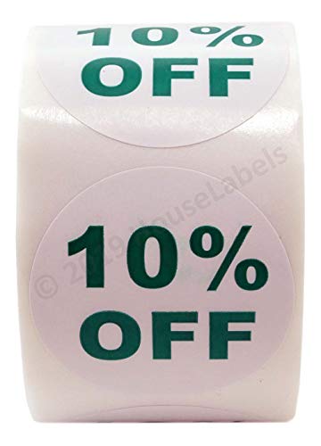 HouseLabels 10%- to 50%-Off Sale Stickers, 1.5 Inch Round, Green/White