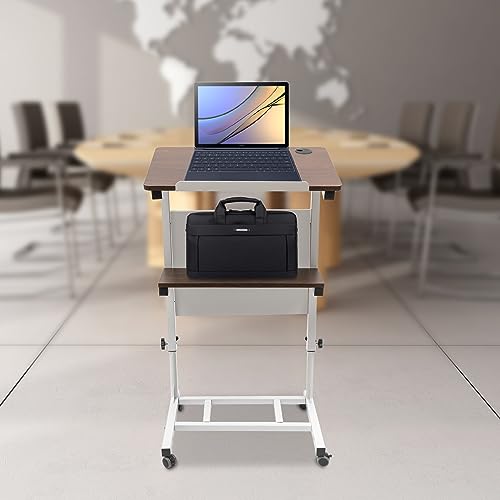 Height Adjustable Mobile Lectern Podium with Wheels - Podium Stand for Classroom, Church & Office, 33lbs Capacity Portable Lectern & White Steel Frame