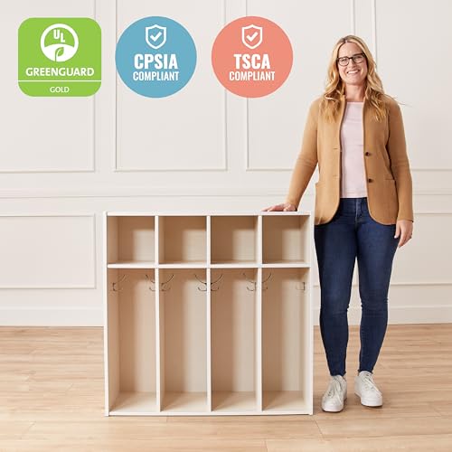 ECR4Kids Streamline 4-Section Toddler Coat Locker with Cubby Storage, Kids Furniture, White Wash