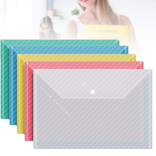 Colored A4 File Folders, Snap Button Sleeves, Pack for School,100PCS