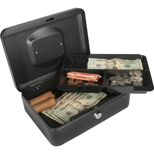 BARSKA 10-Inch Cash Box with Key Lock , Black