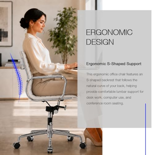 CAROCC Gray Office Chair, PU Leather Mid Back Adjustable Desk Chair