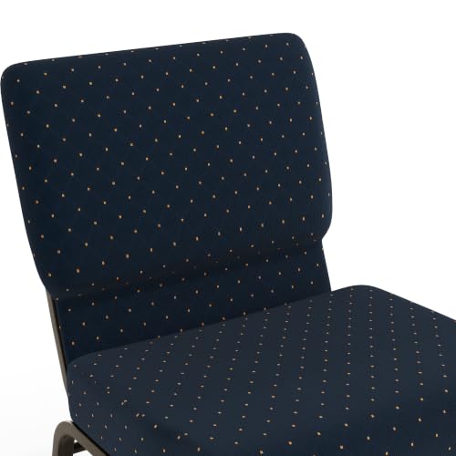 Flash Furniture HERCULES Series 21''W Church Chair in Navy Blue Dot Patterned Fabric with Book Rack - Gold Vein Frame
