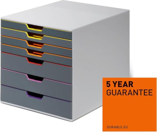 Durable Varicolor Drawer Organizer, 7 Color Coded Drawers, Gray