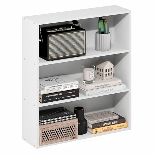 Furinno Basic Book Shelf, 3-Tier Bookshelf, Cube Storage Organizer Bookcase with Open Shelf, 7 x 24 x 26, for Living Room, Bedroom, Home Office, White