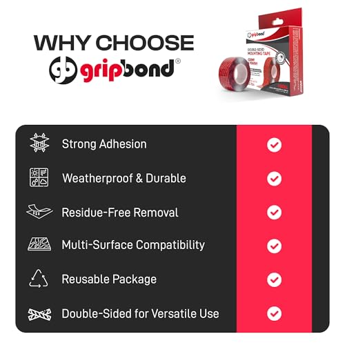 GripBond Clear Double Sided Tape, 4 Rolls (18.3 Ft), 1.2”x220” – Clear Mounting Tape for Hanging Picture, Poster, Carpet, Photo Decorations - Nano Adhesive for Home, Office, Indoor & Outdoor Use