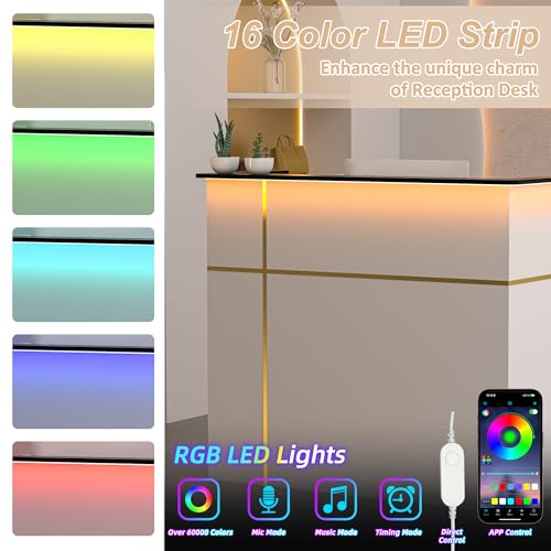 AHB Reception Desk with LED Light, Modern Front Desk with Counter, 50 Inch Retail Counter with Lockable Drawers for Office,Beauty Salon,Lobby,Checkout,Clinic, Retail,Reception Room