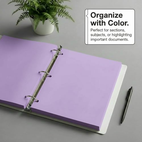Copy Printing and Writing Colored Paper, 20 Pound - 75 Gsm, 8.5"x11" 3 Hole Punch, 500 Sheets per Ream. (Lavander/orchid)