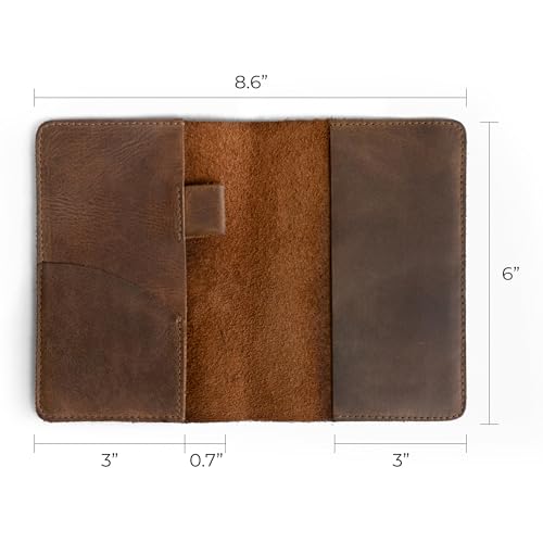 Leather Field Notes Cover, Leather Notebook Cover 3.5 x 5.5 in. with Card and Pen Holder, Handmade Protective Storage for Pocket Moleskine Journal Cover, Book & Notebooks, Notepad Wallet for Travelers (Bourbon Brown)