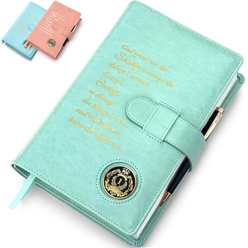 Galileo® Double AA Big Book Cover & 12 Steps & 12 Traditions | PU Leather | Coin Holder | AA Book Covers for Hardcover | AA Gift | Alcoholics Anonymous (Serenity Prayer/Pastel Mint)