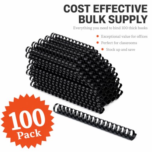 Performore Plastic Comb Binding Spines, Black 19 Ring Binding Combs, Durable Binding Supplies for Reports, Presentations, Manuals, Proposals, School & Office Documents (3/4 Inch)