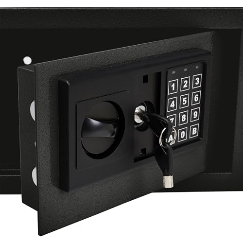 Digital Safe - Electronic Steel Safe with Keypad and Manual Override Keys - Protect Money, Jewelry, Passports - For Home, Business by Stalwart (Black), 12.2" (L) x 7.9" (W) x 7.9" (H)