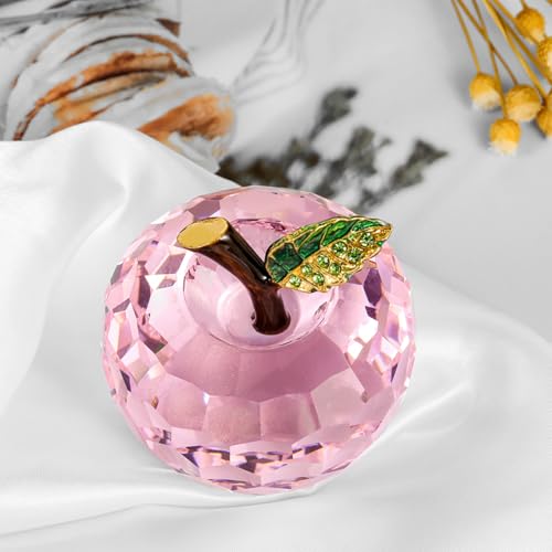 Dytartzx Crystal Apple Figurine Paperweight Handmade Statue Ornament Home Decoration Collectible Birthday Box (Pink-60mm)