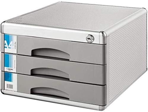 USZWBY File Cabinet with Lock and Drawer Chest 3 Drawer Silver Desktop File Storage Cabinet Home Office Furniture Bookcase