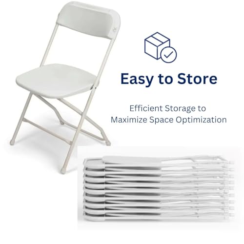 hiLISS White Folding Chairs 10-Pack,Portable Events Chairs, Plastic Folding Chair, Stylish 650 lb Capacity for Party, School and Church