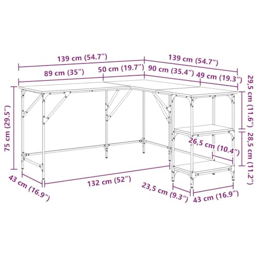 vidaXL Desk Black 54.7"x54.7"x29.5" Engineered Wood