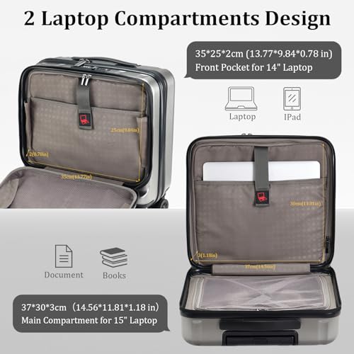 Kaleenie 16" Carry On Briefcase Luggage with 2 Laptop Compartments