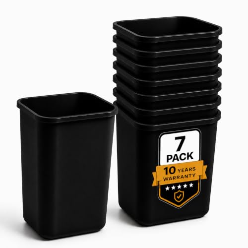 PRO&Family 7 Pack! 28 Qt. / 7 Gallon Black Rectangular Wastebasket/Little Trash Can Bathroom Trash Can Plastic Small Wastebasket Garbage Bin Small Plastic Trash Can for Office, Home, Restaurant